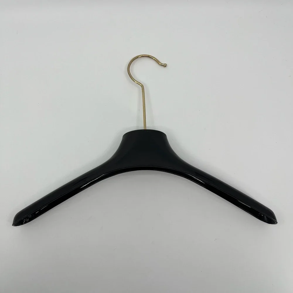 Vtg Foleys Showroom Display Clothes Hanger Black Plastic Gold Hook 17 Retail USA